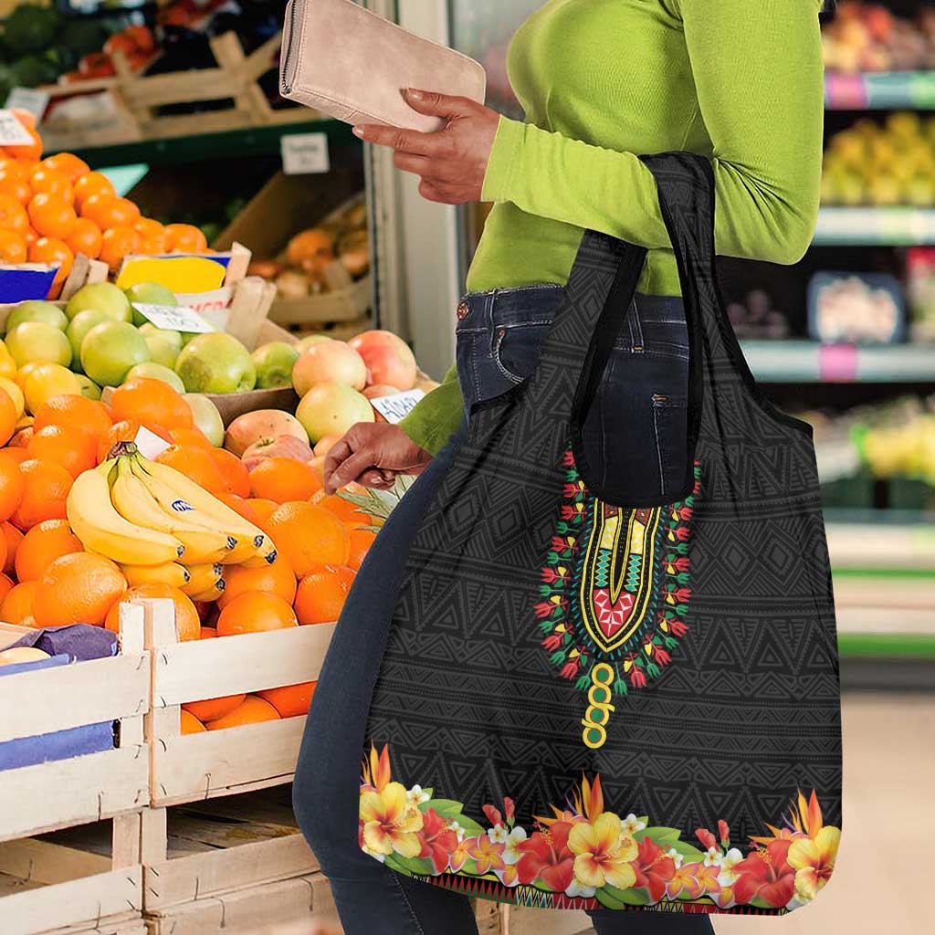 Personalized Afro Hibiscus Tropical Grocery Bag Dashiki African Pattern - African Pride