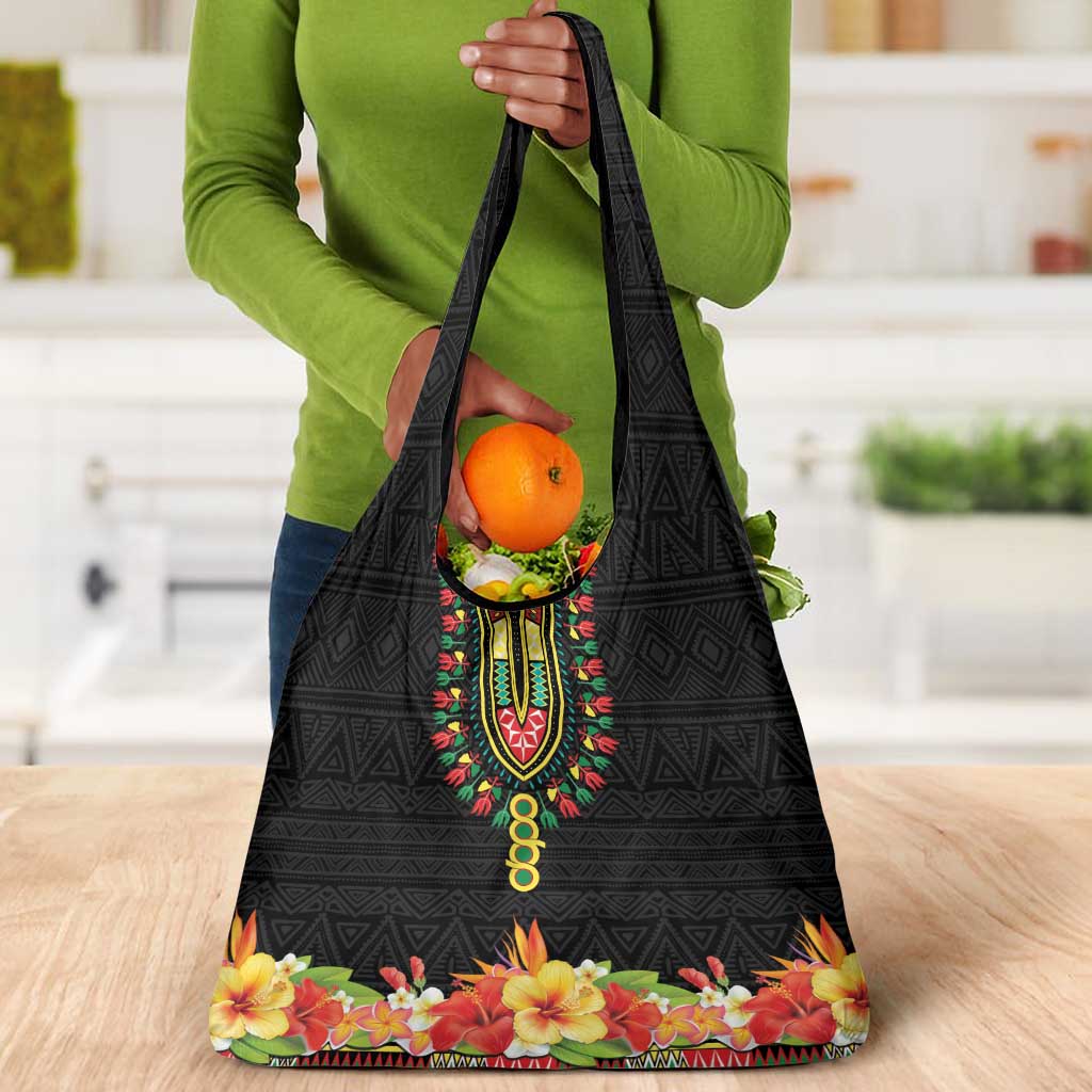 Personalized Afro Hibiscus Tropical Grocery Bag Dashiki African Pattern - African Pride