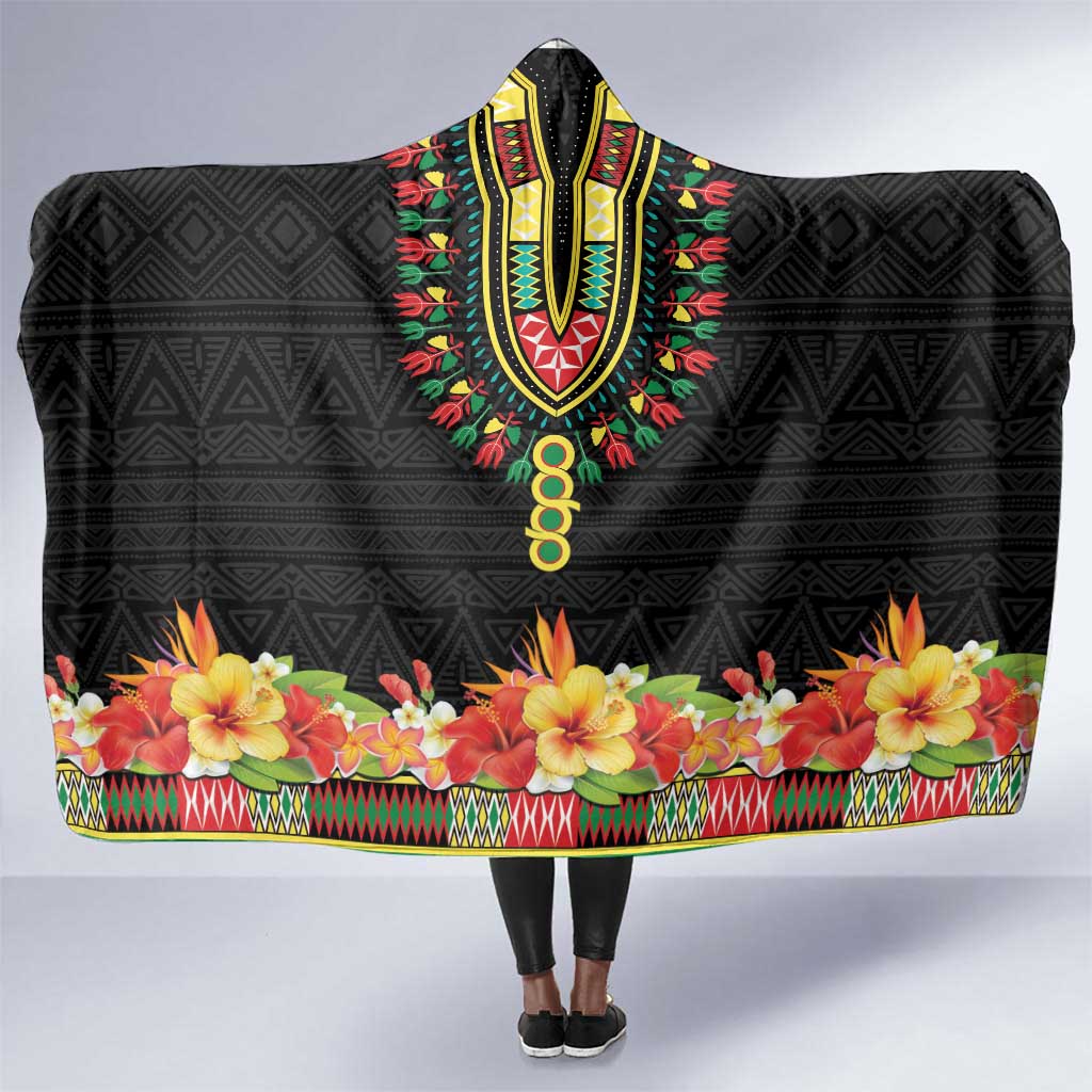 Personalized Afro Hibiscus Tropical Hooded Blanket Dashiki African Pattern - African Pride