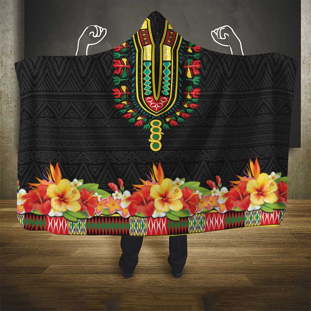 Personalized Afro Hibiscus Tropical Hooded Blanket Dashiki African Pattern - African Pride