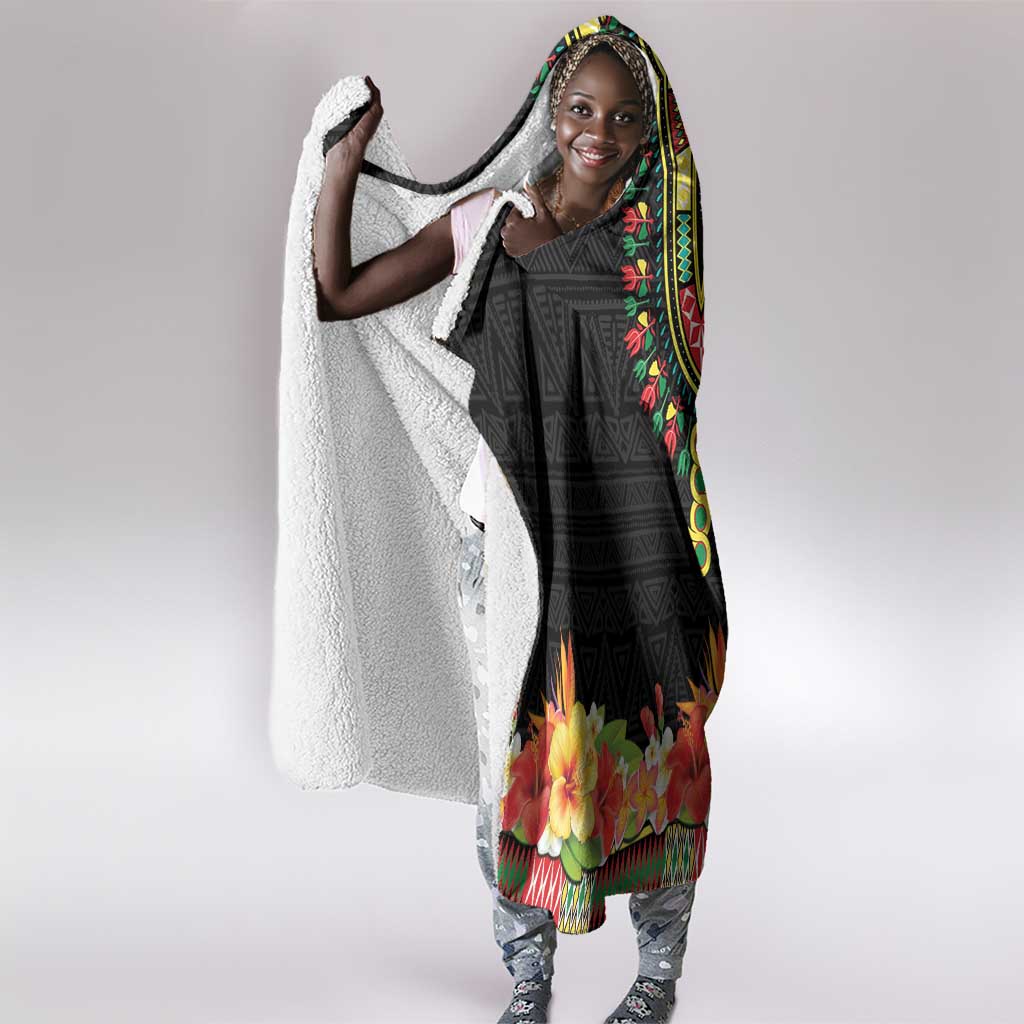 Personalized Afro Hibiscus Tropical Hooded Blanket Dashiki African Pattern - African Pride