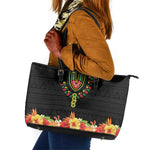 Personalized Afro Hibiscus Tropical Leather Tote Bag Dashiki African Pattern - African Pride