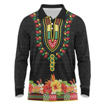 Personalized Afro Hibiscus Tropical Long Sleeve Polo Shirt Dashiki African Pattern - African Pride