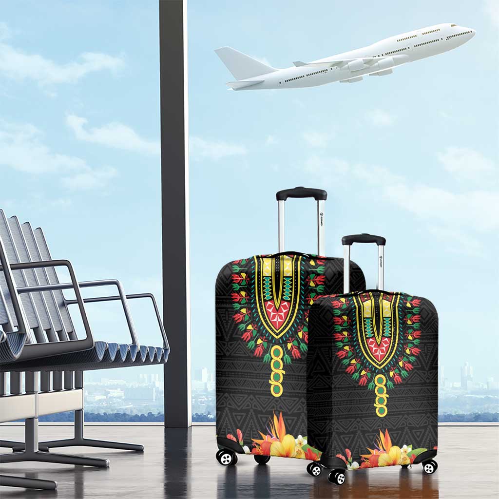 Personalized Afro Hibiscus Tropical Luggage Cover Dashiki African Pattern - African Pride