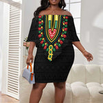 Personalized Afro Hibiscus Tropical Off Shoulder Short Dress Dashiki African Pattern - African Pride