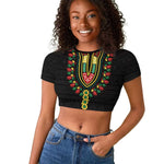 Personalized Afro Hibiscus Tropical Raglan Cropped T shirt Dashiki African Pattern - African Pride