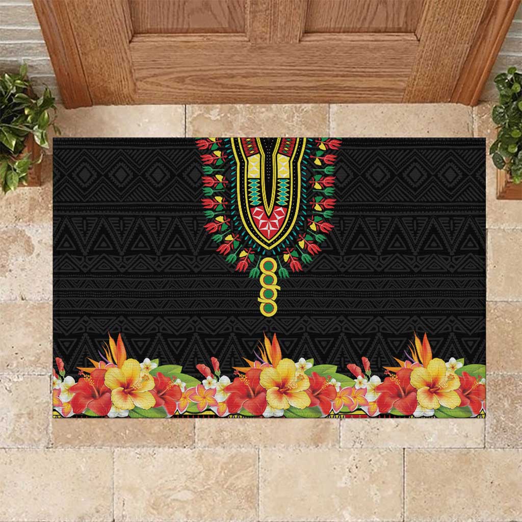 Personalized Afro Hibiscus Tropical Rubber Doormat Dashiki African Pattern - African Pride