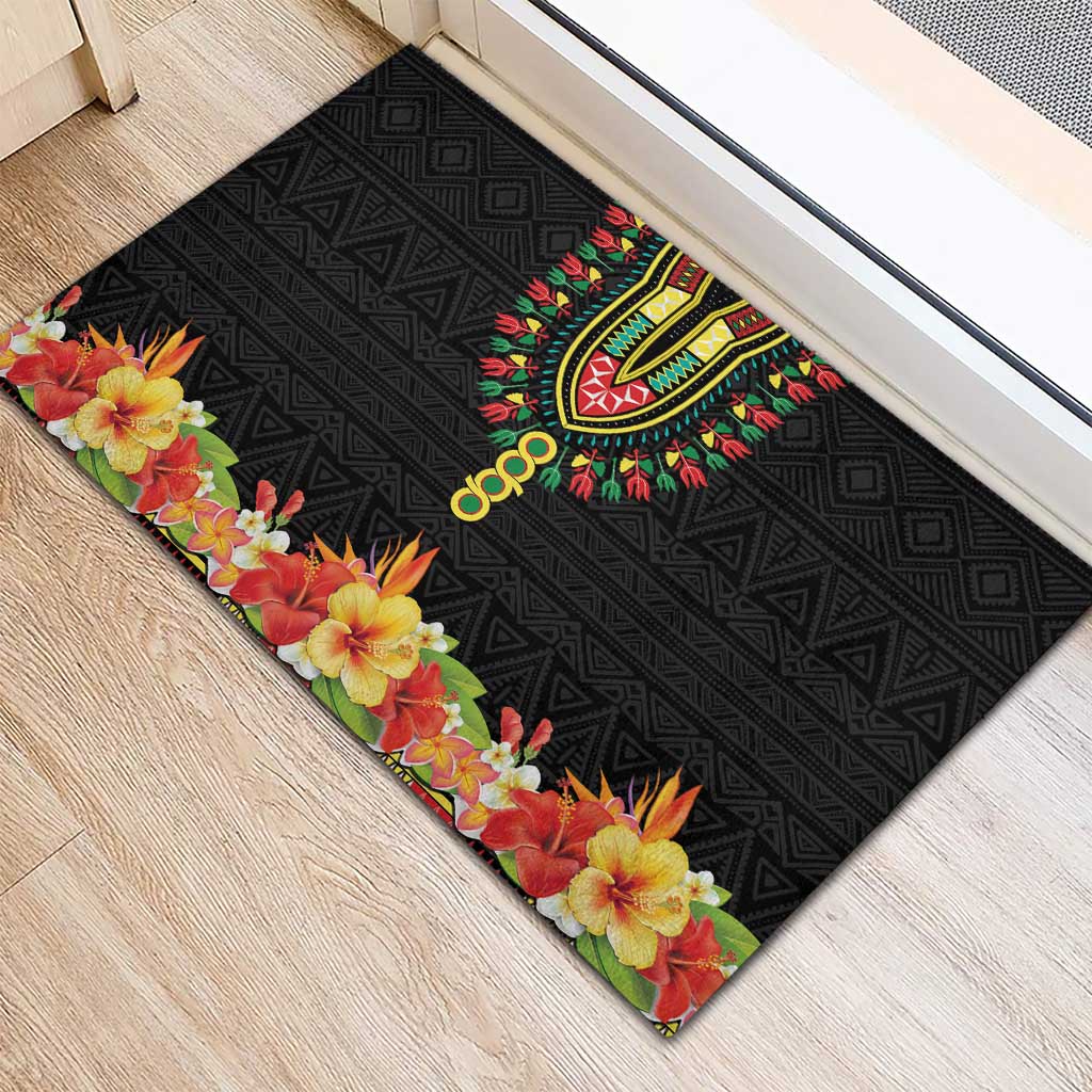 Personalized Afro Hibiscus Tropical Rubber Doormat Dashiki African Pattern - African Pride