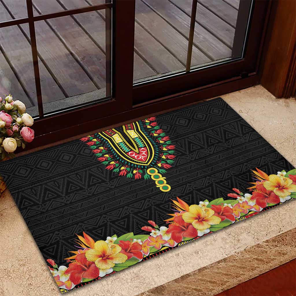Personalized Afro Hibiscus Tropical Rubber Doormat Dashiki African Pattern - African Pride