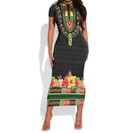 Personalized Afro Hibiscus Tropical Short Sleeve Bodycon Dress Dashiki African Pattern - African Pride