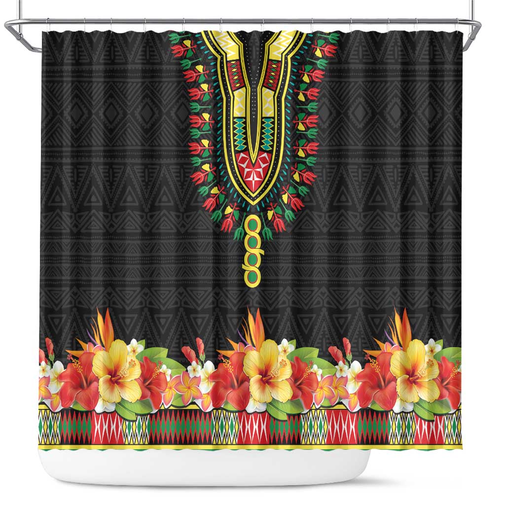 Personalized Afro Hibiscus Tropical Shower Curtain Dashiki African Pattern - African Pride