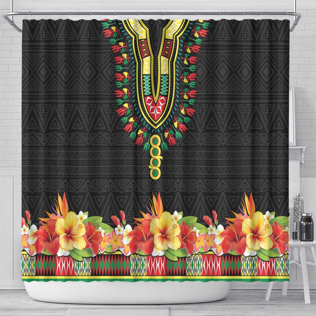 Personalized Afro Hibiscus Tropical Shower Curtain Dashiki African Pattern - African Pride