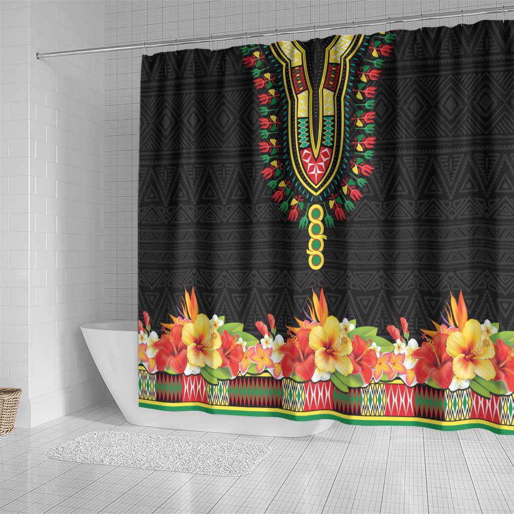 Personalized Afro Hibiscus Tropical Shower Curtain Dashiki African Pattern - African Pride