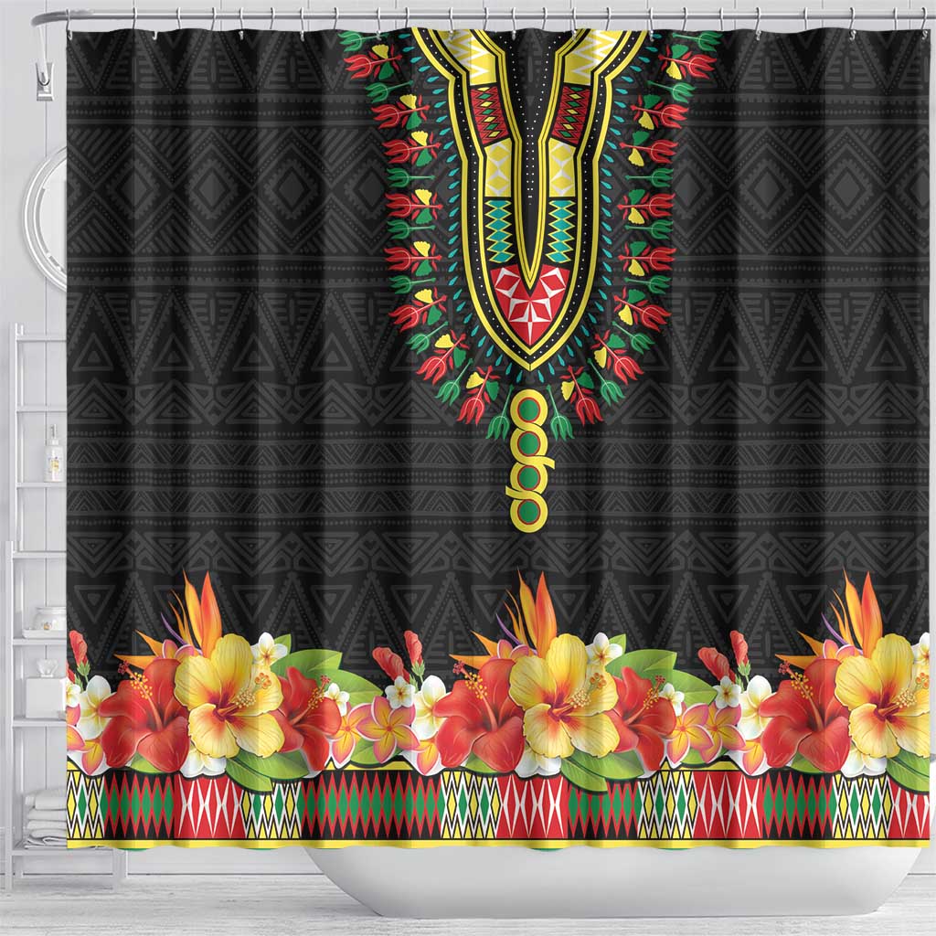 Personalized Afro Hibiscus Tropical Shower Curtain Dashiki African Pattern - African Pride