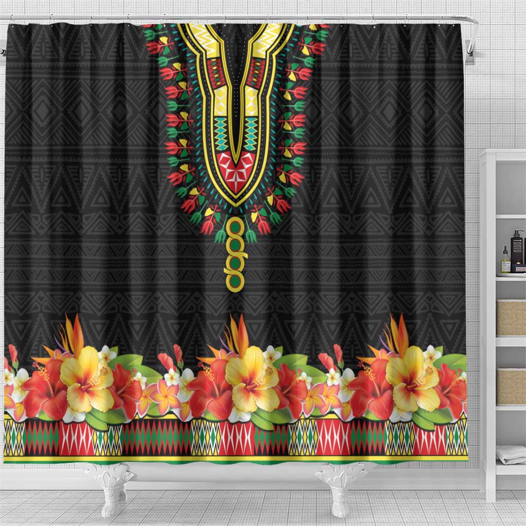 Personalized Afro Hibiscus Tropical Shower Curtain Dashiki African Pattern - African Pride