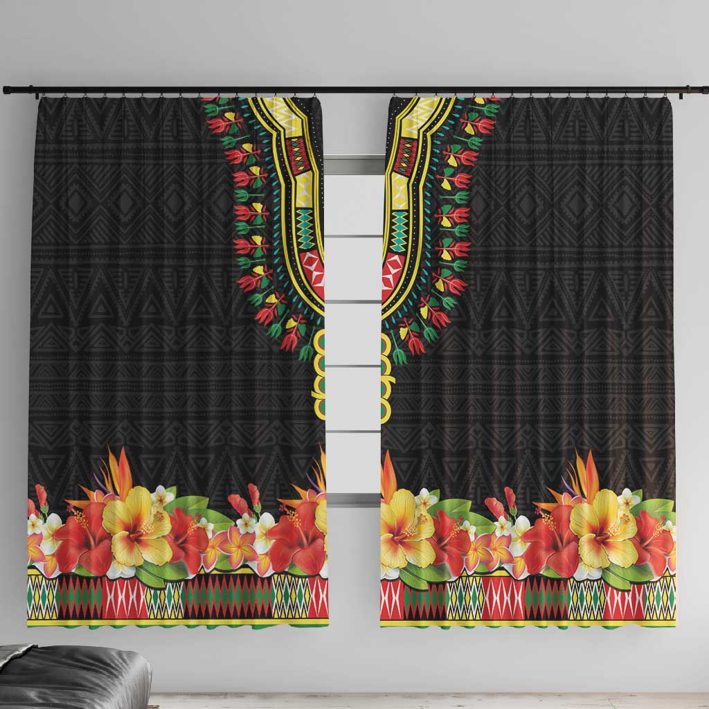 Personalized Afro Hibiscus Tropical Window Curtain Dashiki African Pattern - African Pride