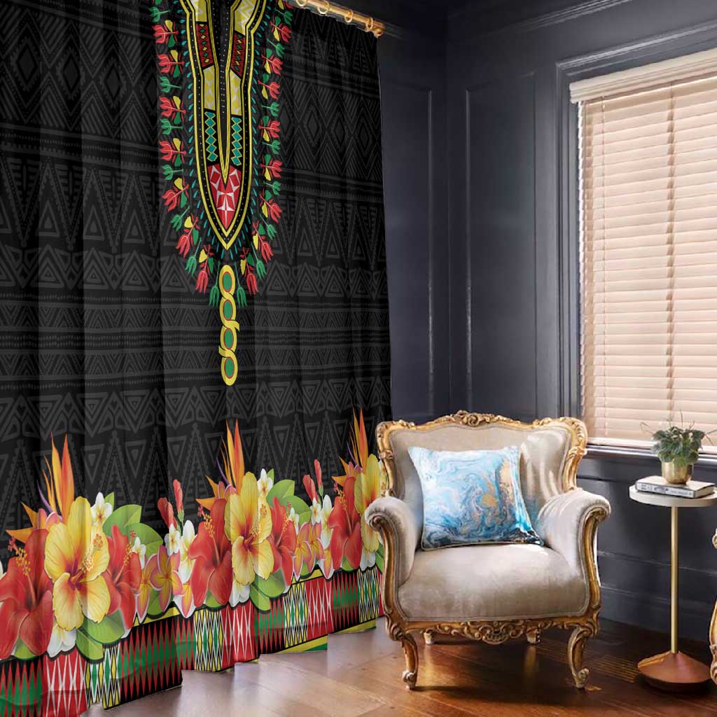 Personalized Afro Hibiscus Tropical Window Curtain Dashiki African Pattern - African Pride