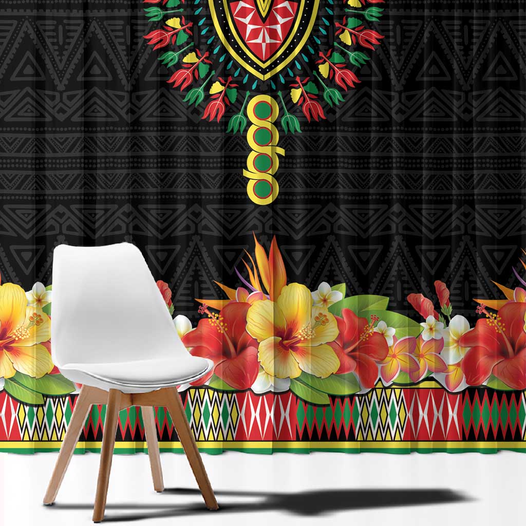 Personalized Afro Hibiscus Tropical Window Curtain Dashiki African Pattern - African Pride