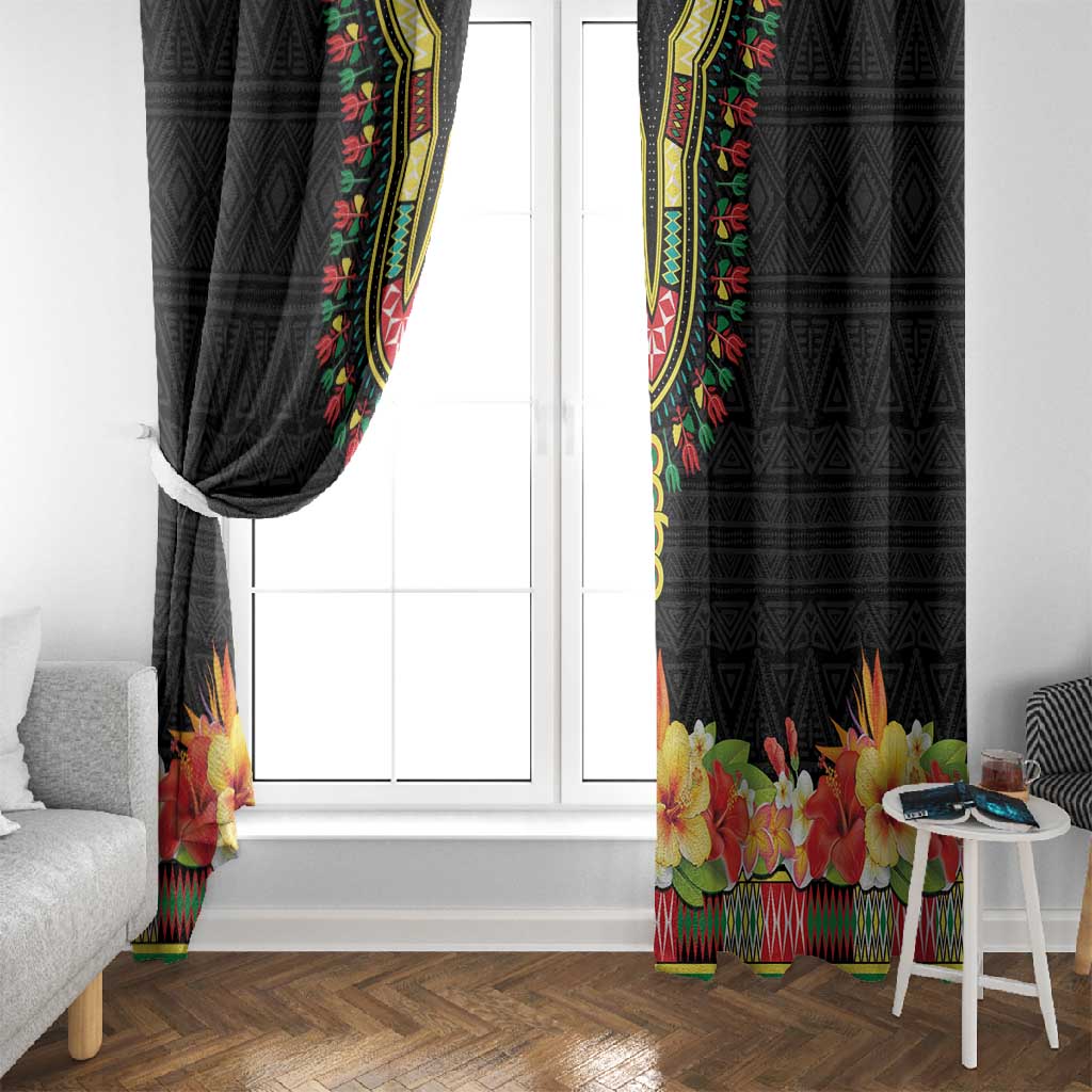 Personalized Afro Hibiscus Tropical Window Curtain Dashiki African Pattern - African Pride