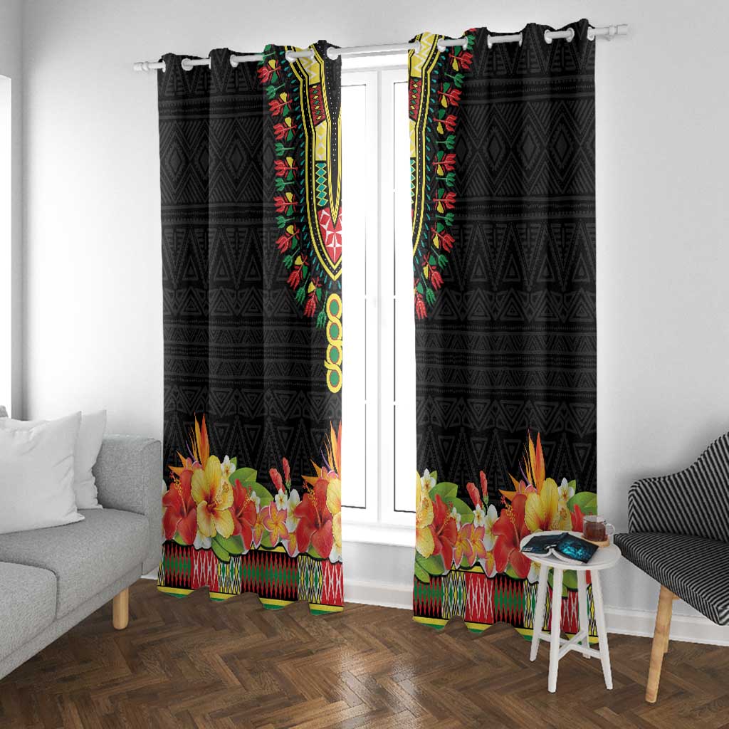 Personalized Afro Hibiscus Tropical Window Curtain Dashiki African Pattern - African Pride