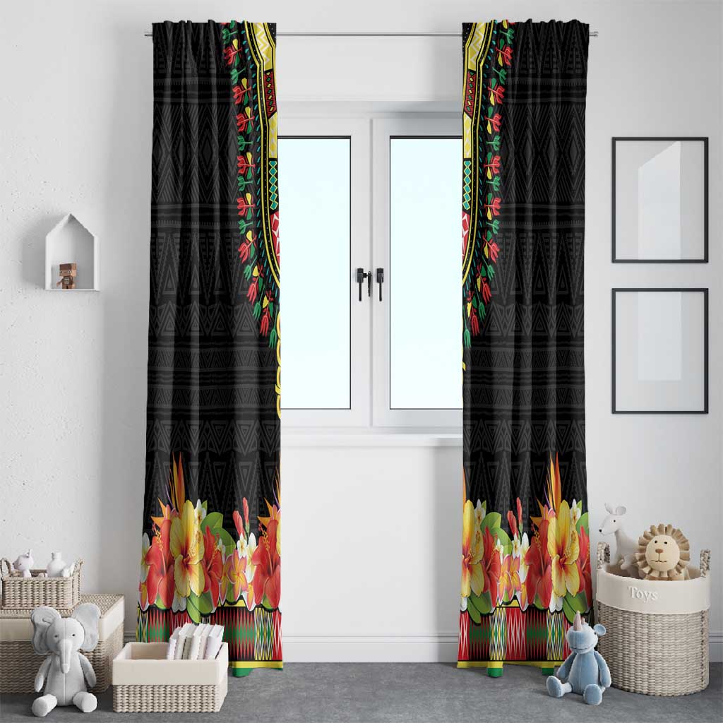Personalized Afro Hibiscus Tropical Window Curtain Dashiki African Pattern - African Pride