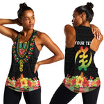 Personalized Afro Hibiscus Tropical Women Racerback Tank Dashiki African Pattern - African Pride