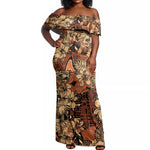 Afro Hibiscus Tropical Off Shoulder Maxi Dress African Pattern - African Pride