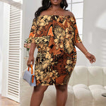 Afro Hibiscus Tropical Off Shoulder Short Dress African Pattern - African Pride