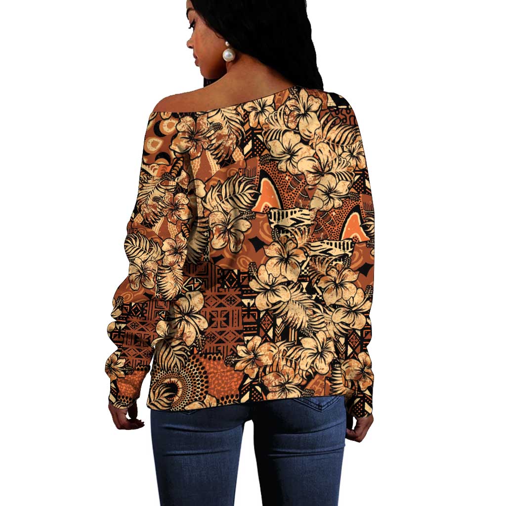 Afro Hibiscus Tropical Off Shoulder Sweater African Pattern - African Pride