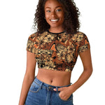 Afro Hibiscus Tropical Raglan Cropped T shirt African Pattern - African Pride