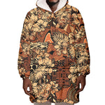 Afro Hibiscus Tropical Wearable Blanket Hoodie African Pattern - African Pride