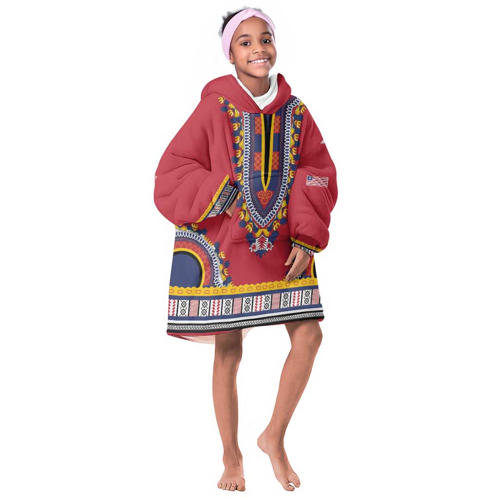 Personalized Liberia Red Dashiki Kid Wearable Blanket Hoodie - African Pride