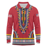Personalized Liberia Red Dashiki Long Sleeve Polo Shirt - African Pride