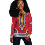 Personalized Liberia Red Dashiki Off Shoulder Sweater - African Pride