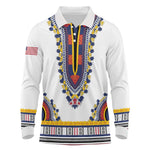 Personalized Liberia White Dashiki Long Sleeve Polo Shirt - African Pride