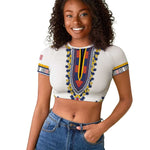 Personalized Liberia White Dashiki Raglan Cropped T shirt - African Pride
