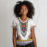 Personalized Liberia White Dashiki Women V-Neck T-Shirt - African Pride