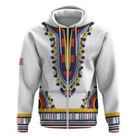Personalized Liberia White Dashiki Zip Hoodie - African Pride