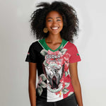 Personalized Afro Sudan Women V-Neck T-Shirt Happy Independence Day