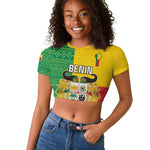 Personalised Afro Benin Raglan Cropped T shirt Flag Style - African Pattern