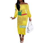 Custom Benin Football Off The Shoulder Long Sleeve Dress Go Les Guepards