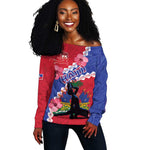 Haiti Neg Maron Off Shoulder Sweater Coat Of Arms - Hisbicus Polynesian