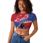 Haiti Neg Maron Raglan Cropped T shirt Coat Of Arms - Hisbicus Polynesian