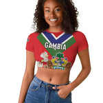 Personalized Gambia Raglan Cropped T shirt Coat Of Arms - African Pattern
