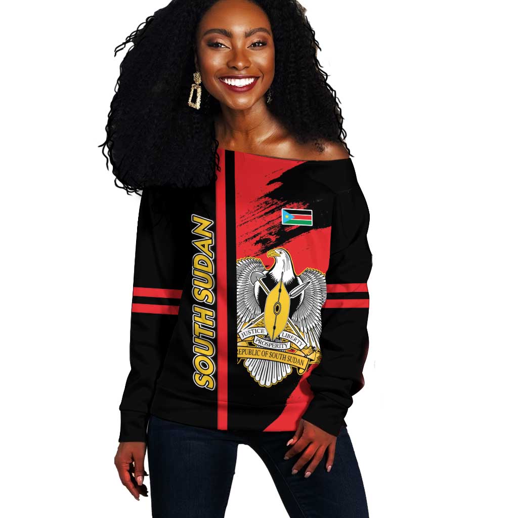Personalized South Sudan With Coat Of Arms Off Shoulder Sweater Sporty Style