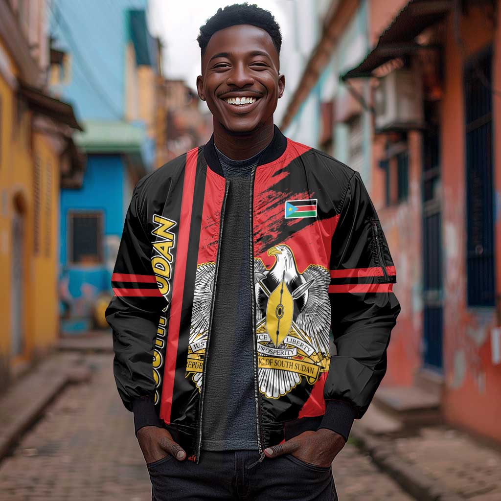 Personalized South Sudan With Coat Of Arms Sleeve Zip Bomber Jacket Sporty Style