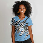 Personalized Lefatshe la Botswana Women V-Neck T-Shirt Coat Of Arms - African and Zebra Patterns
