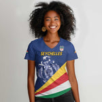 Custom Seychelles Beach Soccer 2025 Women V-Neck T-Shirt Go Champions Sesel