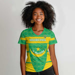Custom Mauritania Beach Soccer 2025 Women V-Neck T-Shirt Allez Al-Murabitun