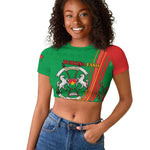 Personalised Burkina Faso Independence Day Raglan Cropped T shirt Coat Of Arms African Pattern